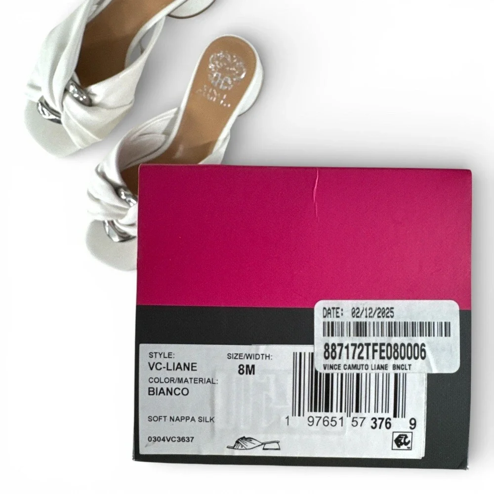 Vince Camuto Liane Off-White Nappa Leather Twisted Ring Block Heel Sandals 8 EUC